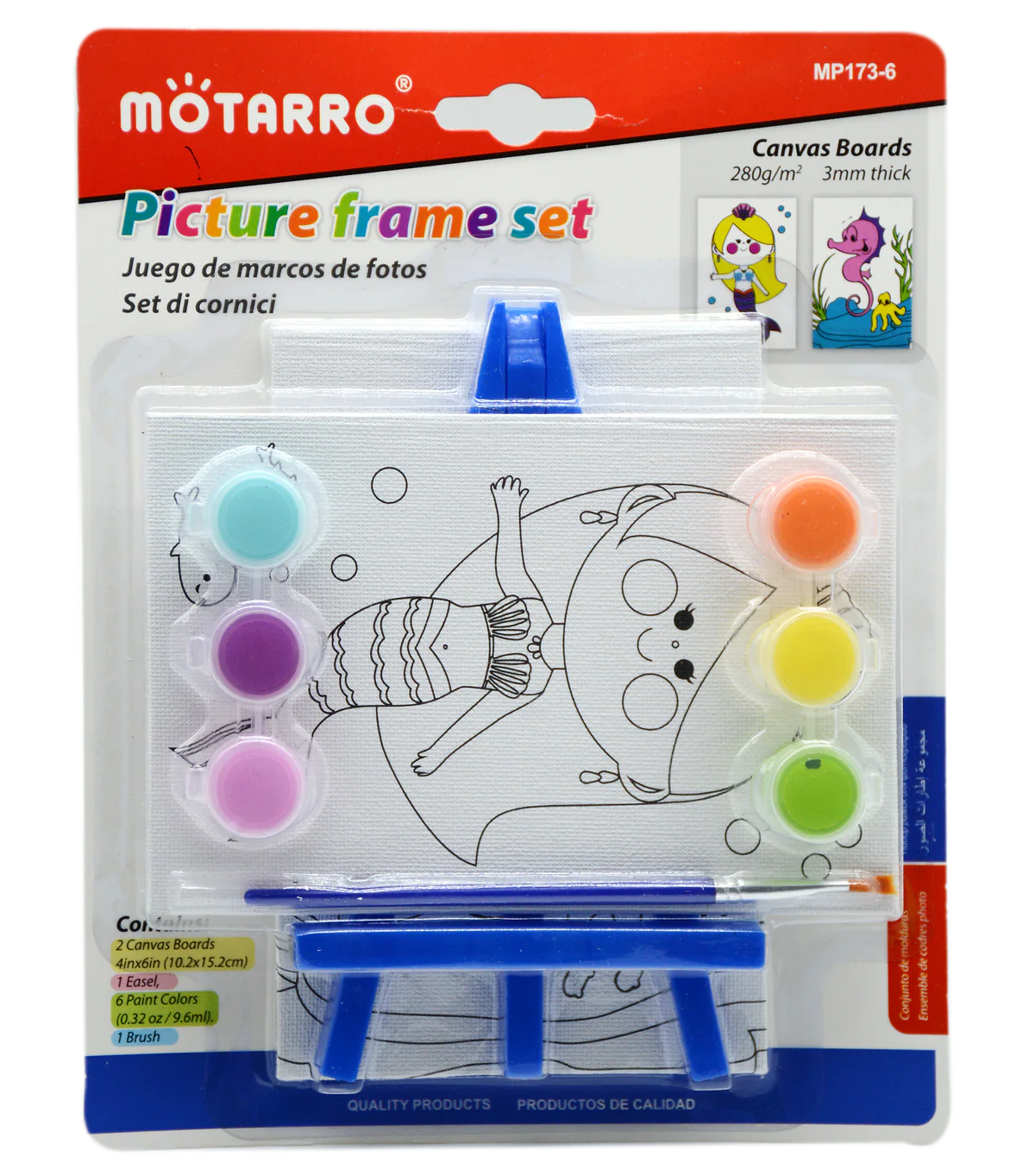 Artă și creativitate - Set panza pictura cu suport si acuarele model sirena Motarro