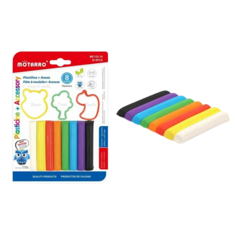 Plastilină - Set plastilina 110g 3 forme 8 culori Motarro