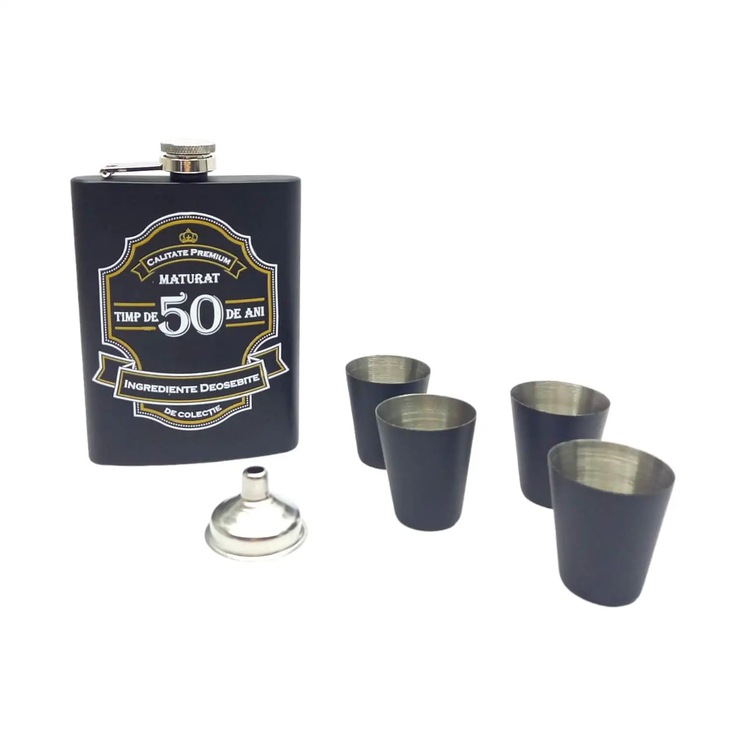 Casă și decorațiuni - Set cadou ploscă cu 4 pahare – Maturat timp de 50 de ani