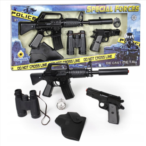 Jucării interactive și tematice - Set politie Gonher Special Forces mitraliera si pistol cu capse negru
