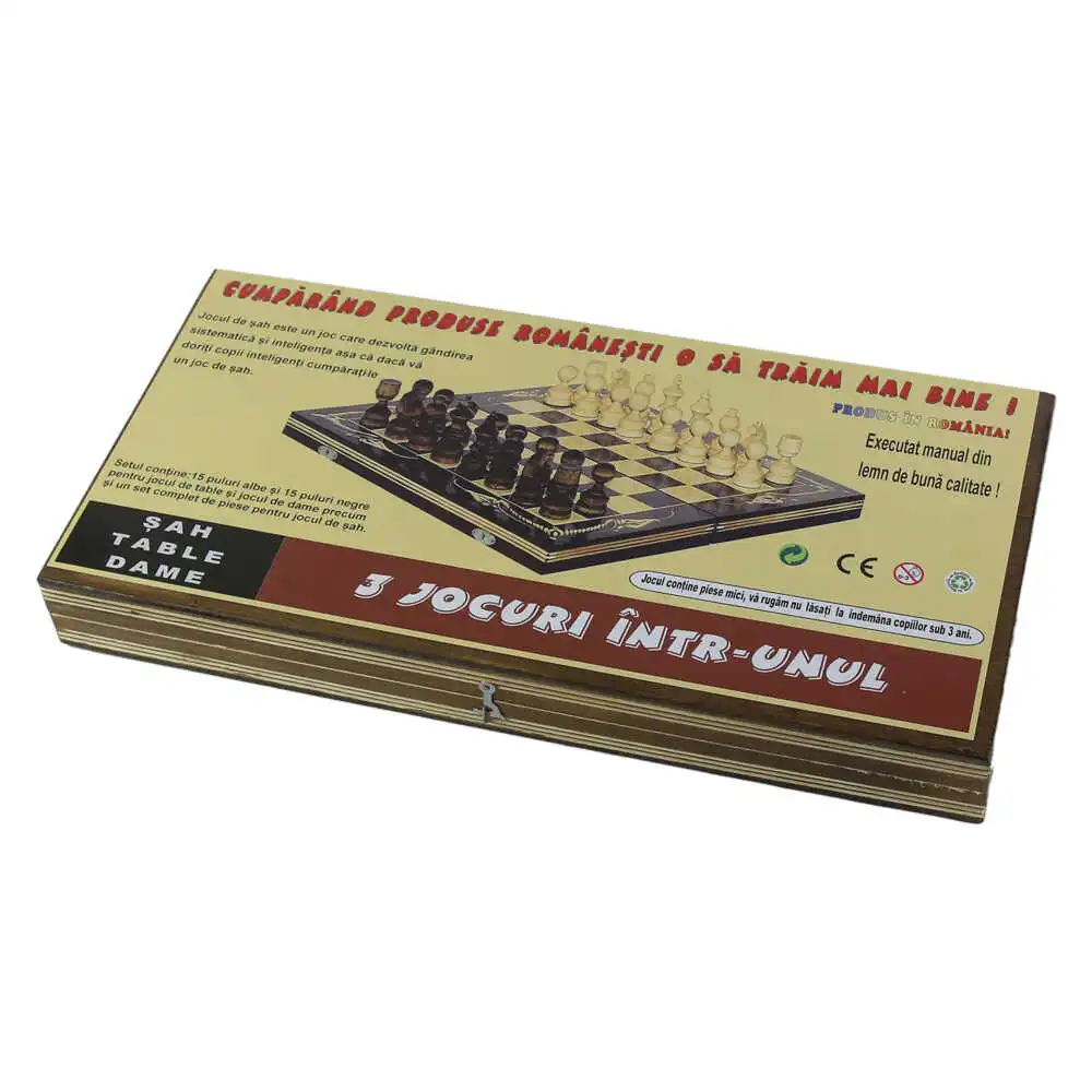 Jucării și jocuri - Set Sah din lemn 3 in 1 Sah Table Dame 38 x 19 cm