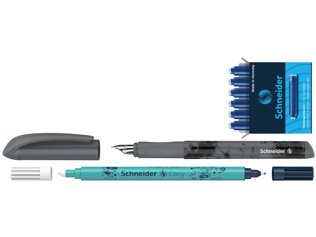 Set Schneider Easy stilou gri/negru cu pic si 6 cartuse albastre [1]