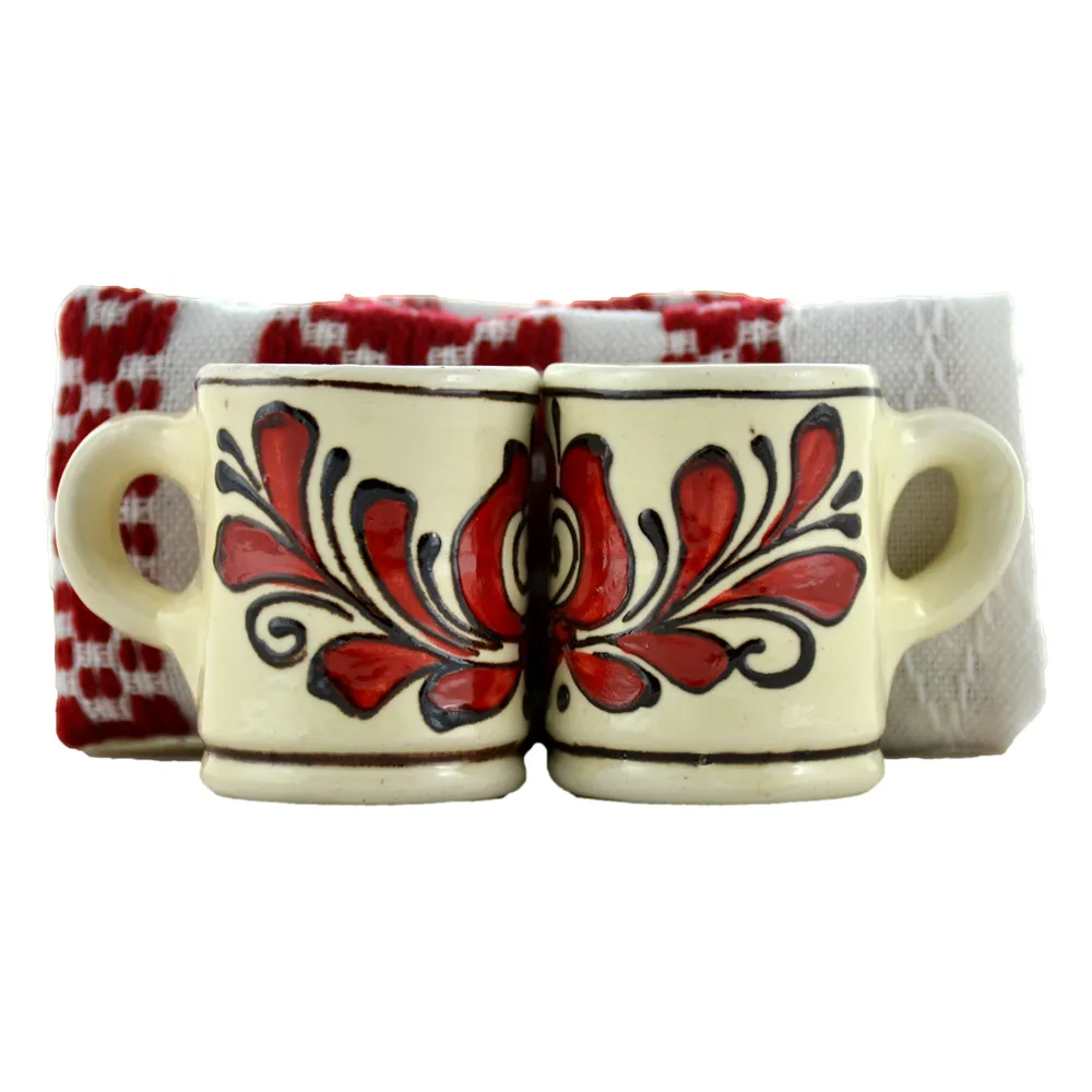 Set 2 cani ceramice traditionale si servetel motive populare [2]