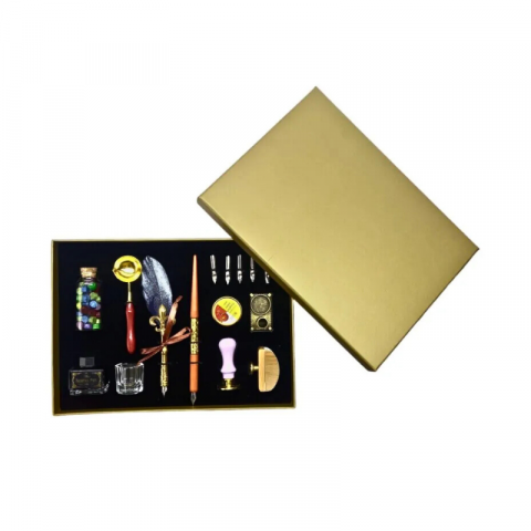 Set stilou Vintage decorativ metal lemn pana de gasca sticla Poem Design [0]