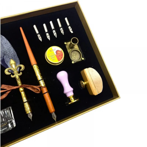 Set stilou Vintage decorativ metal lemn pana de gasca sticla Poem Design [2]