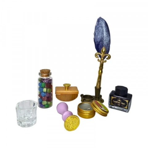 Set stilou Vintage decorativ metal lemn pana de gasca sticla Poem Design [4]