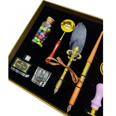 Set stilou Vintage decorativ metal lemn pana de gasca sticla Poem Design [3]