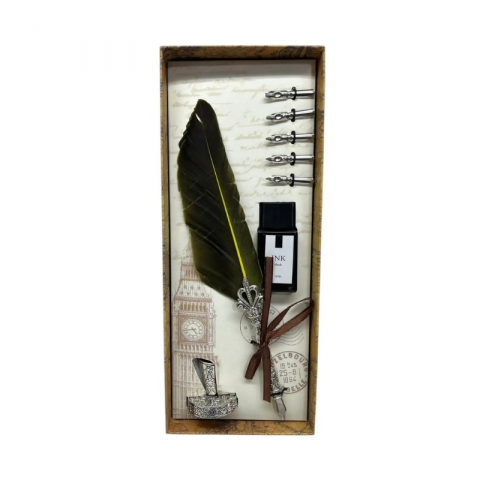 Set stilou Vintage decorativ metal pana gasca calimara Poem Design [2]