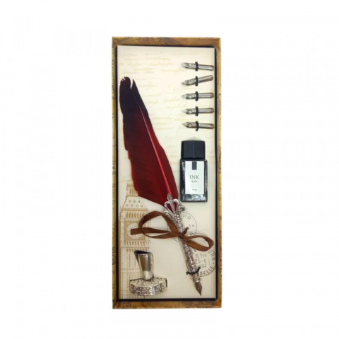 Set stilou Vintage decorativ metal pana gasca calimara Poem Design [9]