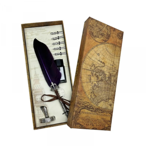 Set stilou Vintage decorativ metal pana gasca calimara Poem Design [6]