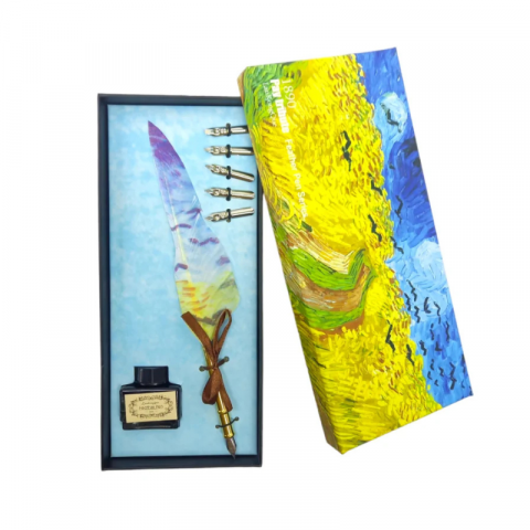 Set stilou decorativ Vintage metal pana de gasca calimara diverse culori [7]