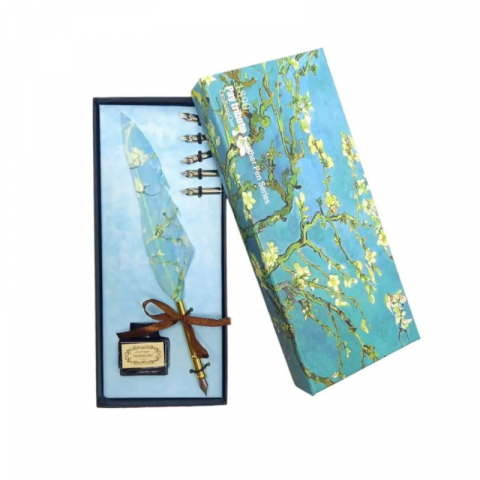 Set stilou decorativ Vintage metal pana de gasca calimara diverse culori [3]