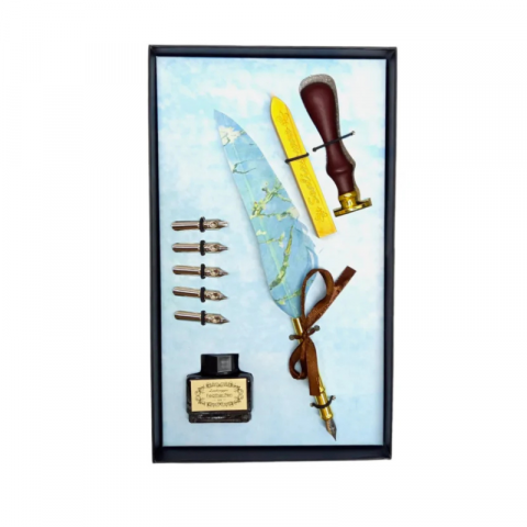 Set stilou decorativ Vintage  metal pana de gasca calimara Poem Design [1]