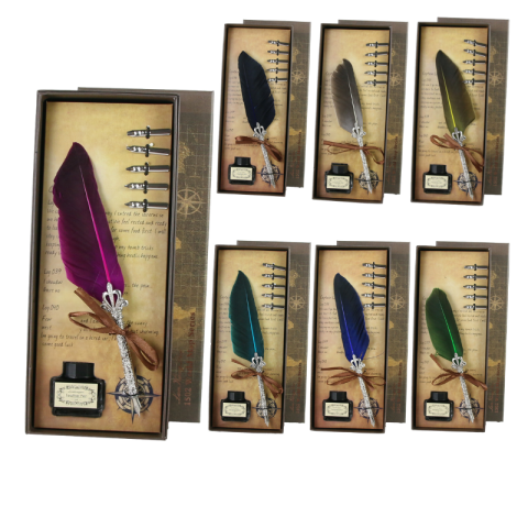 Casă și decorațiuni - Set Pana de scris Vintage World 7 piese culori diferite