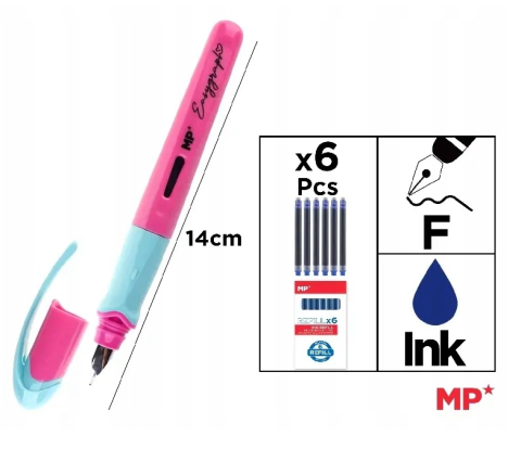 Stilou MP 0.5 mm cu 6 rezerve cerneala corp roz [1]