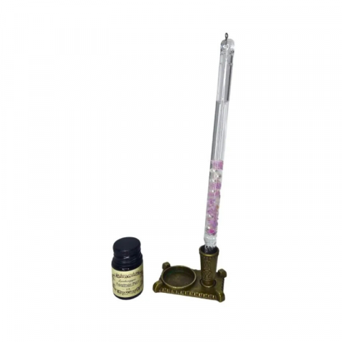 Set stilou caligrafic toc din sticla si cristale roz 2 penite calimara suport Vintage Poem Design [2]