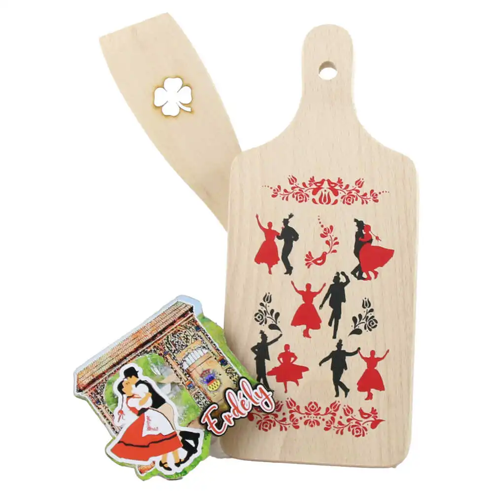 Noutăți Librăria Compas - Set ustensile bucatarie din lemn I love Romania 3 piese 12 x 30 cm