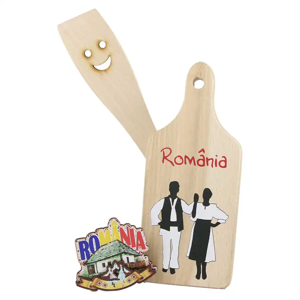 Noutăți Librăria Compas - Set ustensile bucatarie Romania dansatori 10 x 30 cm si magnet