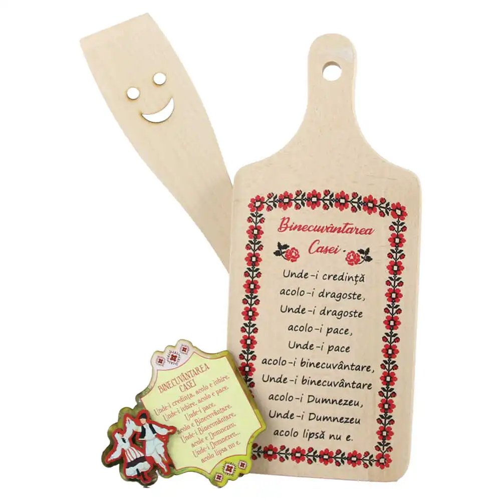 Noutăți Librăria Compas - Set ustensile bucatarie din lemn Binecuvantarea Casei 3 piese 12 x 30 cm