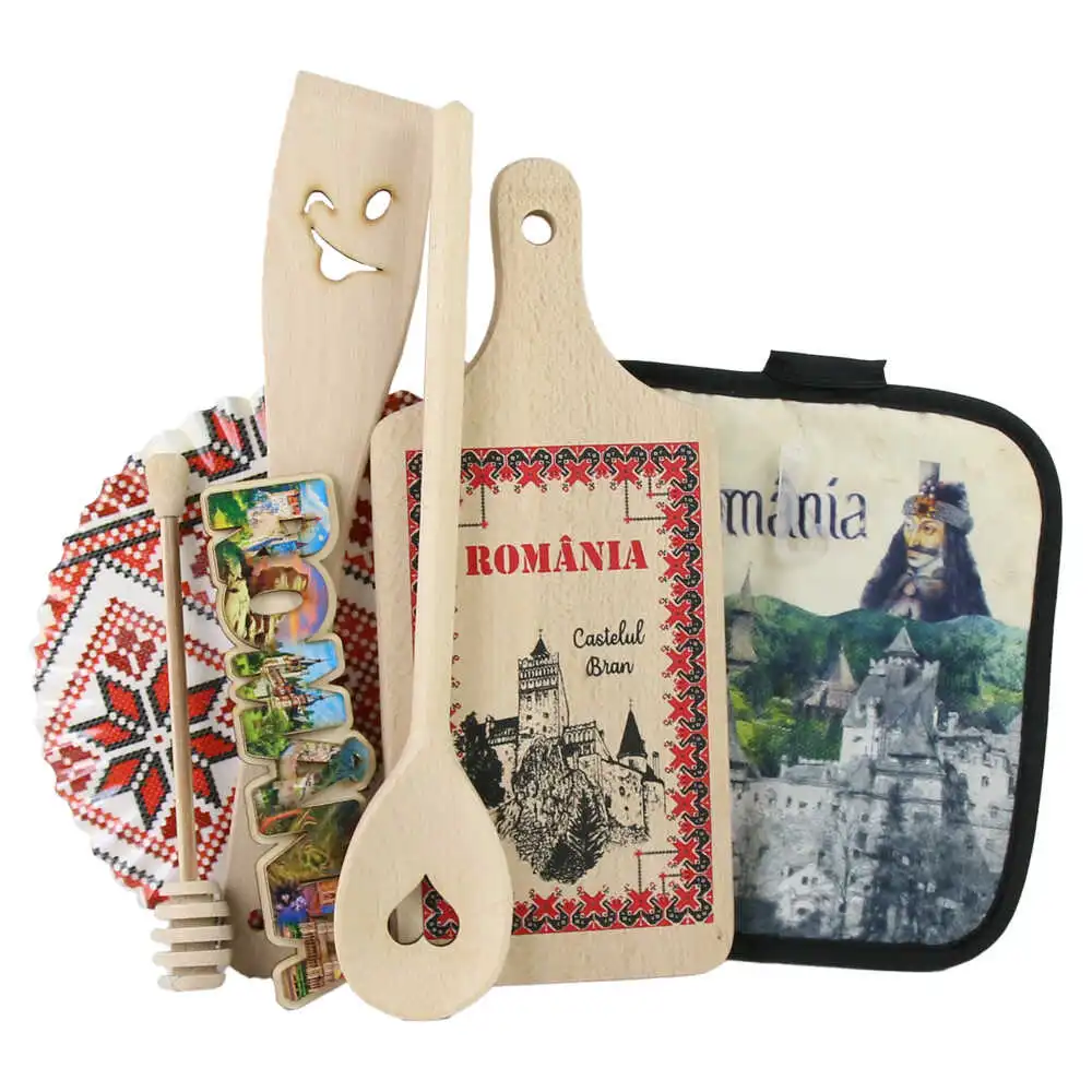 Set ustensile bucatarie din lemn cu magnet frigider „Romania” 7 piese [1]