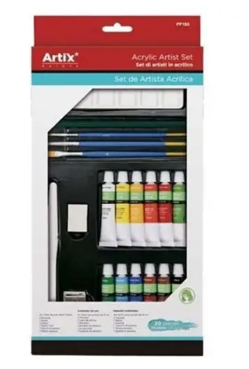 Acuarele școlare și Tempera - Set artist pictura Artix 12 culori acrilice cu pensule si accesorii