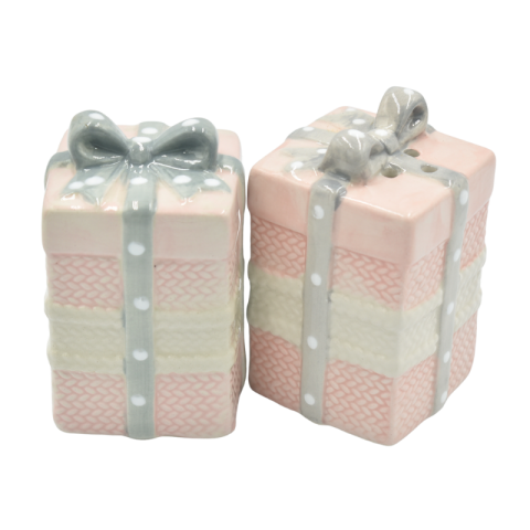 Căni și veselă Crăciun - Set 2 solnite ceramica 7x5 cm roz/gri