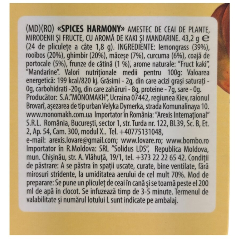 Ceai de plante, mirodenii si fructe, cu aroma de kaki si mandarine Spices Harmony 24 plicuri x 1.8 g Lovare [4]