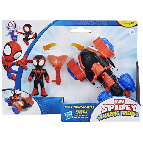 Figurine - SPIDEY SI PRIETENII LUI UIMITORI MARVEL SET FIGURINA MILES SPIN MORALES SI VEHICUL TECHNO RACER 7.6CM