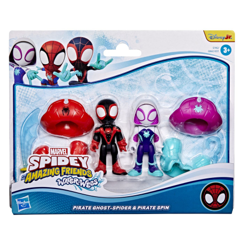Figurine - SPIDEY SI PRIETENII LUI UIMITORI MARVEL WATER WEBS SET 2 FIGURINE GHOST SPIDER SI PIRATE SPIN CU ACCESORII