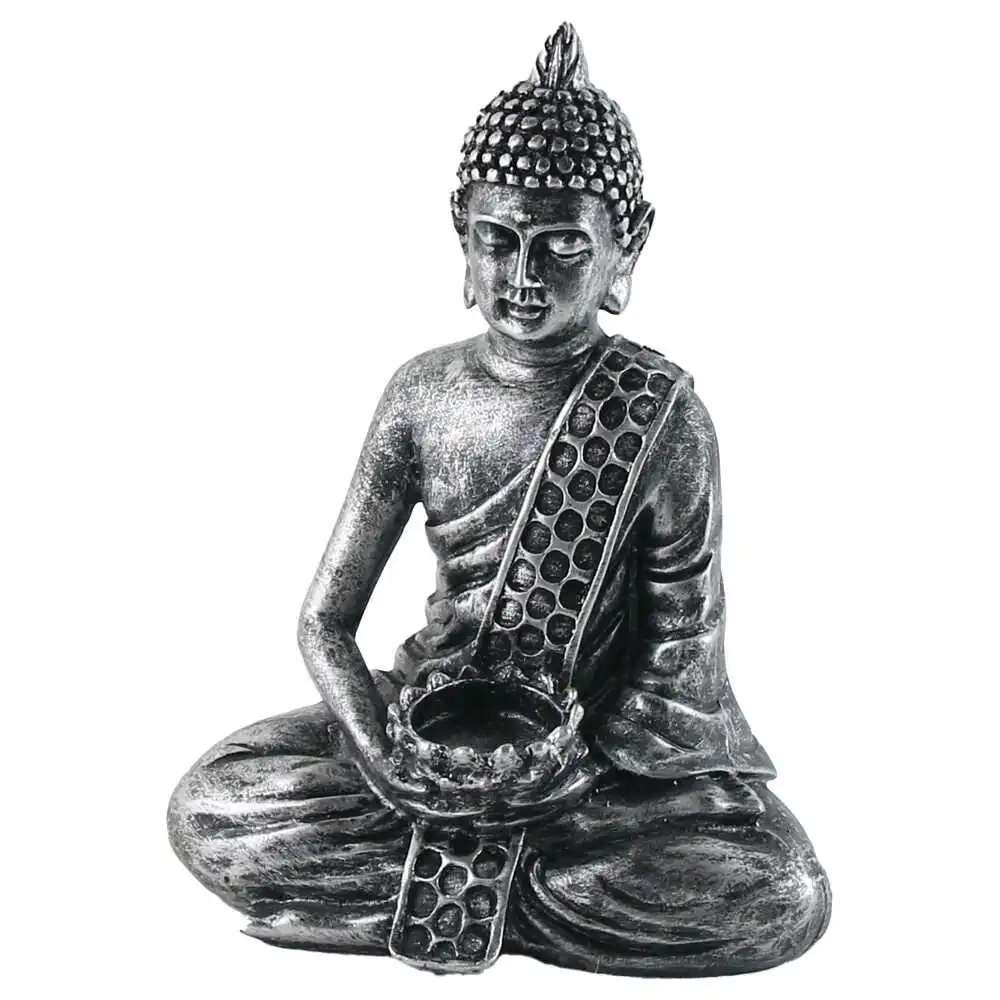 Ornamente și figurine decorative - Statueta Buddha 22 cm din rasina argintiu