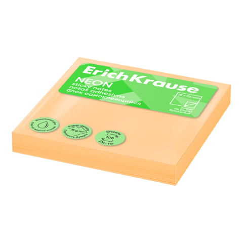 Note adezive - Stick notes hartie 75x75mm 100 coli orange Erich Krause