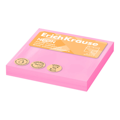 Note adezive - Stick notes hartie 75x75mm 100 coli pink neon Erich Krause