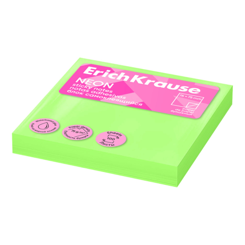Note adezive - Stick notes hartie 75x75mm 100 coli verde neon ErichKrause
