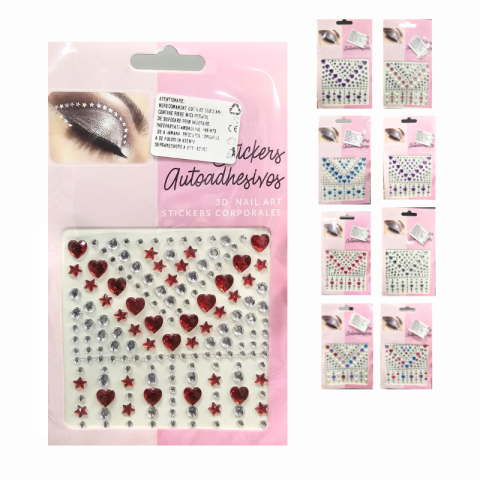 Accesorii personale și beauty - Set stickere autoadezive 3D diamante inimi si stelute pentru machiaj si unghii culori diferite