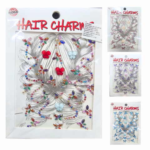 Noutăți Librăria Compas - Set stickere decorative Hair Charms cu cristale si fluturasi culori variate
