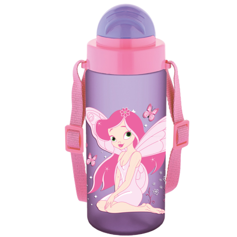 Pahare și sticle pentru scoală - Sticla apa pentru copii tritan Soft touch 500 ml cu pai mov model zana Noki