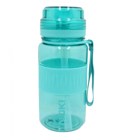 Pahare și sticle pentru scoală - Sticla apa copii tritan 400 ml cu pai si curea transport turcoaz Noki