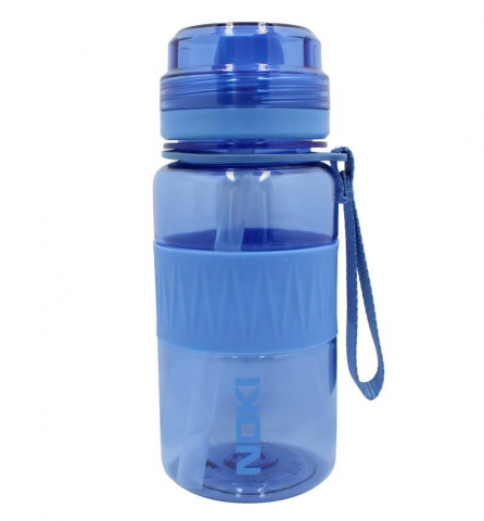 Pahare și sticle pentru scoală - Sticla apa copii tritan 400 ml cu pai si curea transport albastru Noki