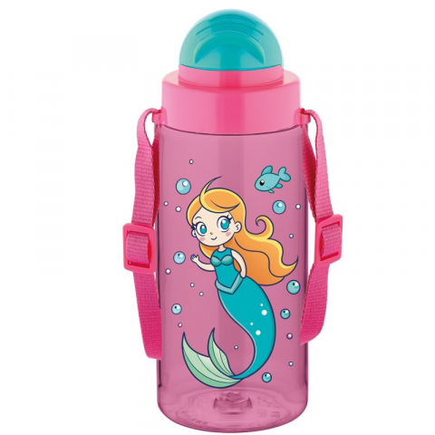 Rechizite școlare - Sticla apa copii Tritan 500ml cu pai si curea transport Noki