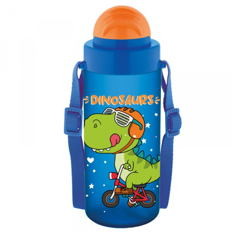 Pahare și sticle pentru scoală - Sticla apa copii tritan Soft touch 500 ml cu pai si curea transport model dino Noki