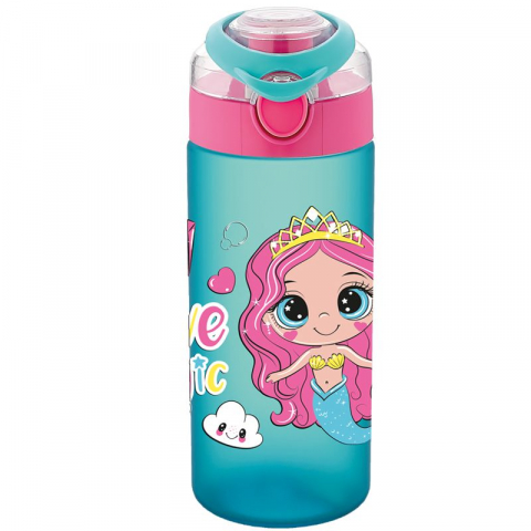 Pahare și sticle pentru scoală - Sticla apa copii tritan Soft touch 500 ml cu deschidere automata model sirena Noki