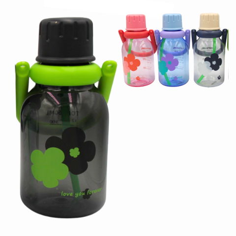 Rechizite școlare - Sticla de apa din plastic cu pai copii gradata reutilizabila 580 ml culori diferite