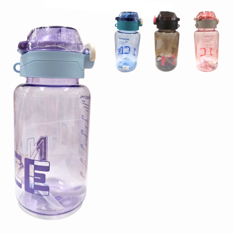 Rechizite școlare - Sticla de apa din plastic cu pai gradata reutilizabila 800 ml culori diferite