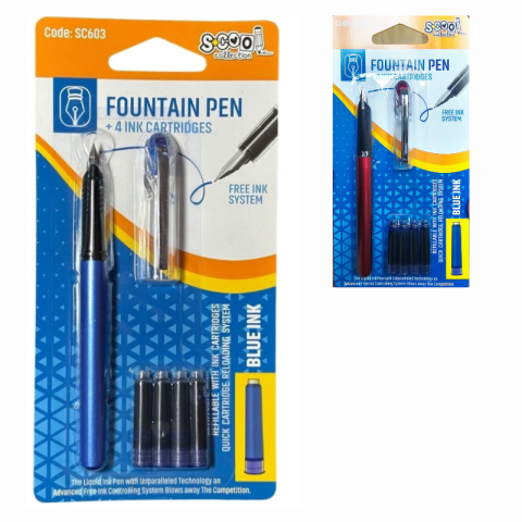 Stilouri școlare - Stilou + 4 rezerve 1 set blister S-COOL