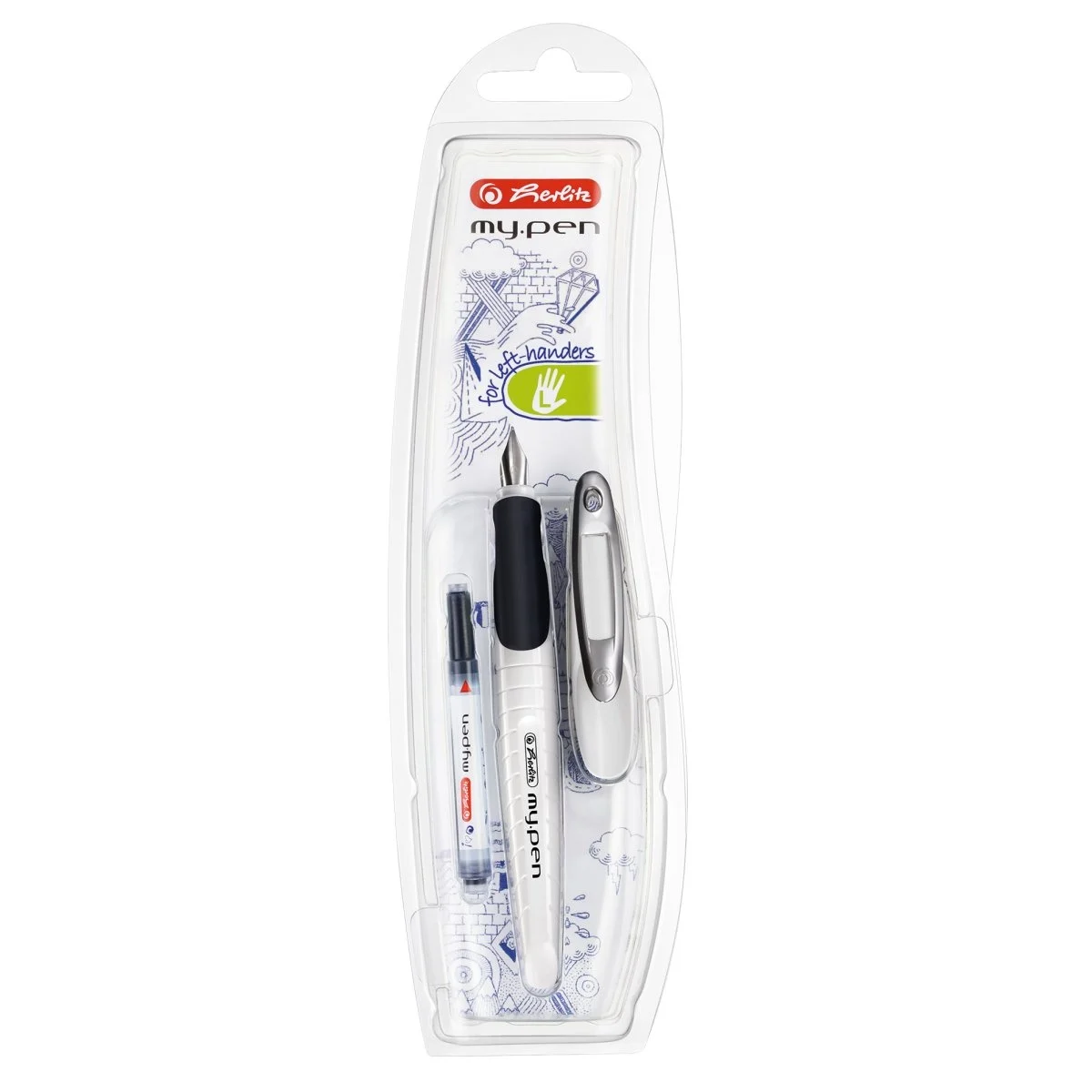 Stilouri școlare - Stilou Herlitz My.Pen penita L pentru stangaci alb/negru