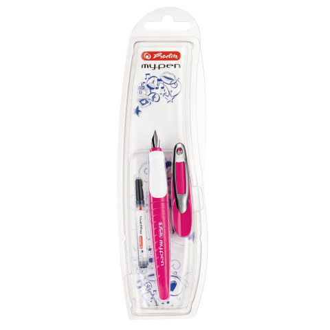 Stilouri școlare - Stilou Herlitz my.pen penita M roz alb cu 1 rezerva