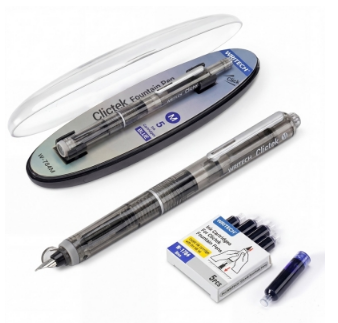 Instrumente de scris - Stilou retractabil Writech M corp negru cu cutie cadou si 5 patroane cerneala albastra