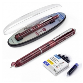 Instrumente de scris - Stilou retractabil Writech M corp rosu cu cutie cadou si 5 patroane cerneala albastra