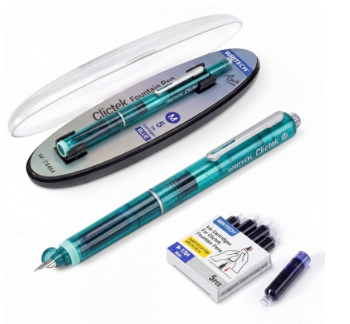 Instrumente de scris - Stilou retractabil Writech M corp verde cu cutie cadou si 5 patroane cerneala albastra