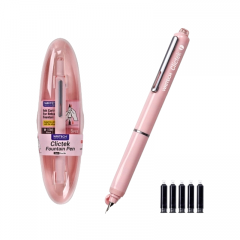Rechizite școlare - Stilou retractabil Writech roz 5 patroane albastre